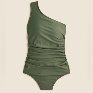 NWT j. Crew sleek ruched one shoulder one piece swimsuit cool cypress green 22
